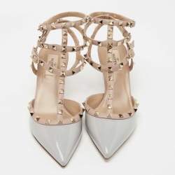 Valentino Grey/Beige Patent and Leather Rockstud Pumps Size 41