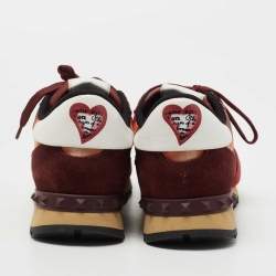 Pre Owned Valentino Red Canvas, Leather and Suede Rockrunner L'Amour Sneakers Size 40.5