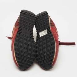 Pre Owned Valentino Red Canvas, Leather and Suede Rockrunner L'Amour Sneakers Size 40.5