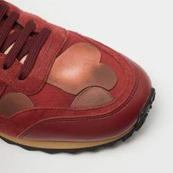 Pre Owned Valentino Red Canvas, Leather and Suede Rockrunner L'Amour Sneakers Size 40.5