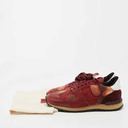 Pre Owned Valentino Red Canvas, Leather and Suede Rockrunner L'Amour Sneakers Size 40.5