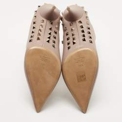 Pre Owned Valentino Beige Leather Rockstud Ankle Boots Size 39.5