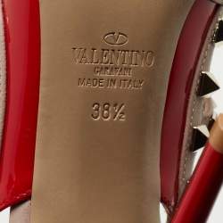 Pre Owned Valentino Red Patent Leather Rockstud Ankle Strap Pumps Size 38.5