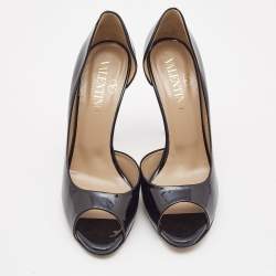 Pre Owned Valentino Black Patent Leather D'orsay Peep Toe Pumps Size 40.5
