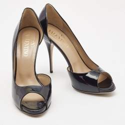 Pre Owned Valentino Black Patent Leather D'orsay Peep Toe Pumps Size 40.5