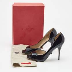 Pre Owned Valentino Black Patent Leather D'orsay Peep Toe Pumps Size 40.5