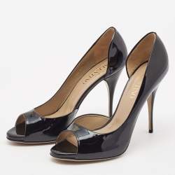 Pre Owned Valentino Black Patent Leather D'orsay Peep Toe Pumps Size 40.5
