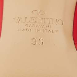 Pre Owned Valentino Red Leather Rockstud Ankle Strap Pumps Size 36