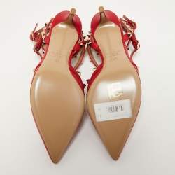 Pre Owned Valentino Red Leather Rockstud Ankle Strap Pumps Size 36