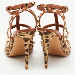 Pre Owned Valentino Beige/Brown Leather and Canvas Rockstud Pumps Size 40.5