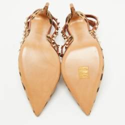 Pre Owned Valentino Beige/Brown Leather and Canvas Rockstud Pumps Size 40.5