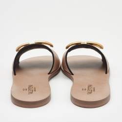 Pre Owned Valentino Beige Leather Escape VLogo Flat Slides Size 38