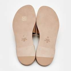 Pre Owned Valentino Beige Leather Escape VLogo Flat Slides Size 38