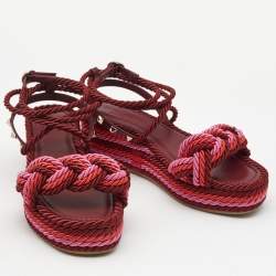 Pre Owned Valentino Multicolor Leather and Rope  The Rope Wedge Sandals Size 39