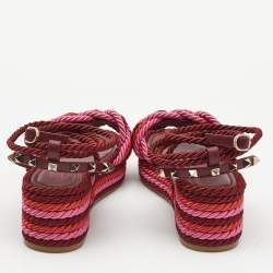 Pre Owned Valentino Multicolor Leather and Rope  The Rope Wedge Sandals Size 39
