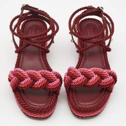 Pre Owned Valentino Multicolor Leather and Rope  The Rope Wedge Sandals Size 39