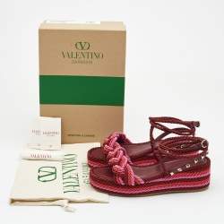 Pre Owned Valentino Multicolor Leather and Rope  The Rope Wedge Sandals Size 39