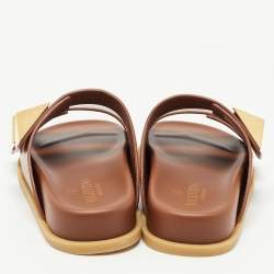 Pre Owned Valentino Brown Leather Roman Stud Flat Slides Size 36