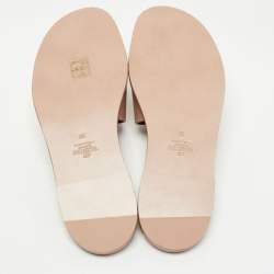 Pre Owned Valentino Dusty Pink Leather Escape VLogo Flat Slides Size 38
