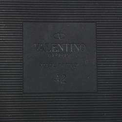 Pre Owned Valentino Black Leather VLogo Sabot Mules Size 42