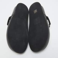 Pre Owned Valentino Black Leather VLogo Sabot Mules Size 42