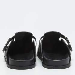 Pre Owned Valentino Black Leather VLogo Sabot Mules Size 42