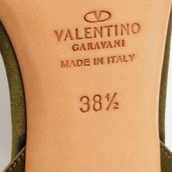 Pre Owned Valentino Olive Green Satin Floral Applique Ankle Tie Sandals Size 38.5