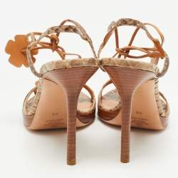 Pre Owned Valentino Brown Python Ankle Tie Sandals Size 39