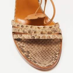 Pre Owned Valentino Brown Python Ankle Tie Sandals Size 39