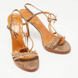Pre Owned Valentino Brown Python Ankle Tie Sandals Size 39
