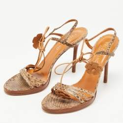 Pre Owned Valentino Brown Python Ankle Tie Sandals Size 39