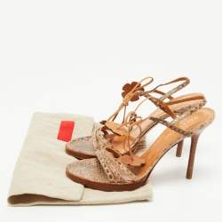 Pre Owned Valentino Brown Python Ankle Tie Sandals Size 39