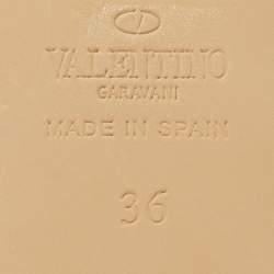 Pre Owned Valentino Cream Patent Leather Rockstud Wedge Sandals Size 36