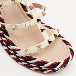 Pre Owned Valentino Cream Patent Leather Rockstud Wedge Sandals Size 36