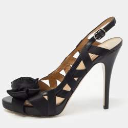 Pre Owned Valentino Black Leather and Canvas Slingback Sandals Size 40