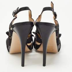 Pre Owned Valentino Black Leather and Canvas Slingback Sandals Size 40