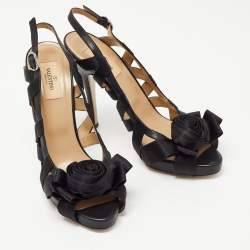 Pre Owned Valentino Black Leather and Canvas Slingback Sandals Size 40