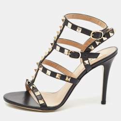Valentino Black Leather Rockstud  Cage Sandals Size 36.5