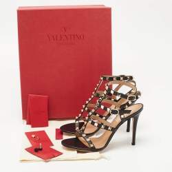 Valentino Black Leather Rockstud  Cage Sandals Size 36.5