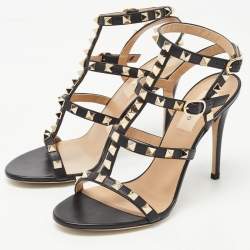 Valentino Black Leather Rockstud  Cage Sandals Size 36.5