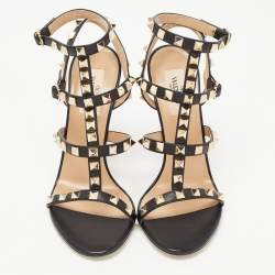 Valentino Black Leather Rockstud  Cage Sandals Size 36.5
