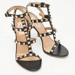 Valentino Black Leather Rockstud  Cage Sandals Size 36.5
