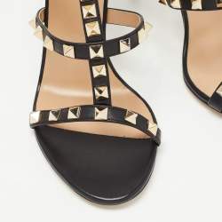 Valentino Black Leather Rockstud  Cage Sandals Size 36.5