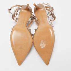 Pre Owned Valentino Metallic Beige Patent and Leather Rockstud  Ankle Strap Pumps Size 36