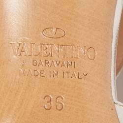 Pre Owned Valentino Metallic Beige Patent and Leather Rockstud  Ankle Strap Pumps Size 36