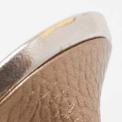 Pre Owned Valentino Metallic Beige Patent and Leather Rockstud  Ankle Strap Pumps Size 36