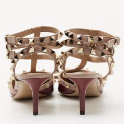 Pre Owned Valentino Burgundy Patent and  Leather Rockstud  Ankle Strap Pumps Size 36