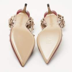 Pre Owned Valentino Burgundy Patent and  Leather Rockstud  Ankle Strap Pumps Size 36