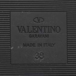 Pre Owned Valentino Black Leather Roman Stud Flat Slides Size 38