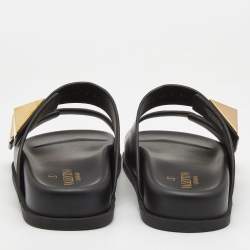 Pre Owned Valentino Black Leather Roman Stud Flat Slides Size 38